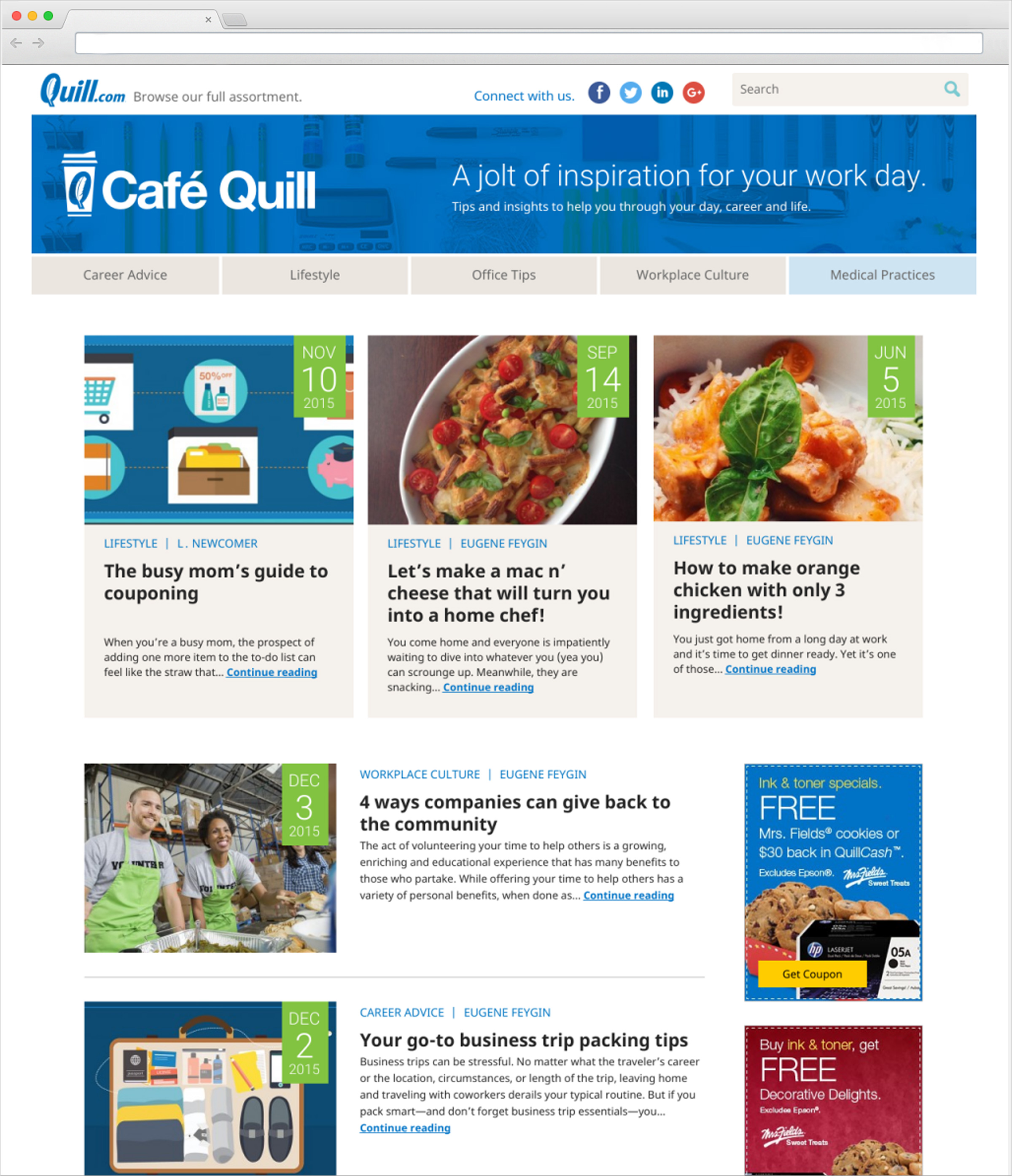 Cafe Quill Blog design